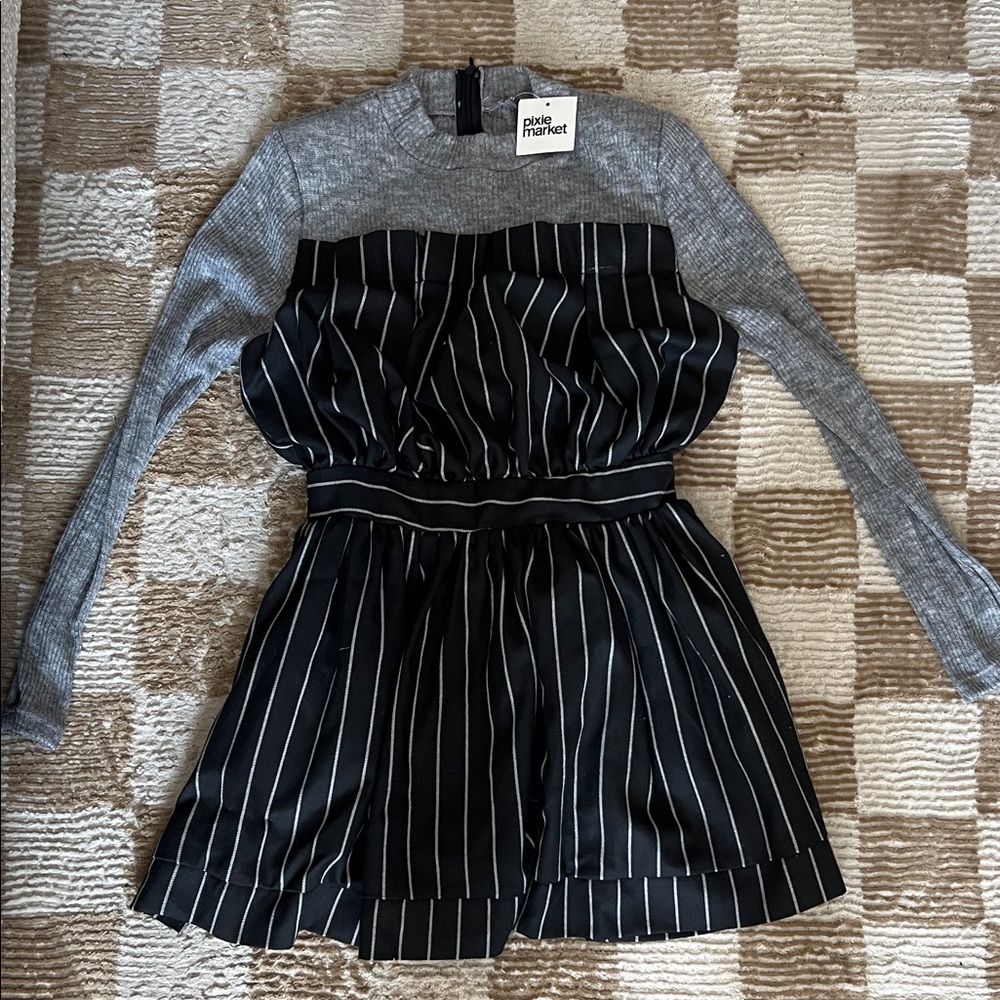 NWT - Pixie Market Mini Dress in Black and Gray Stripes